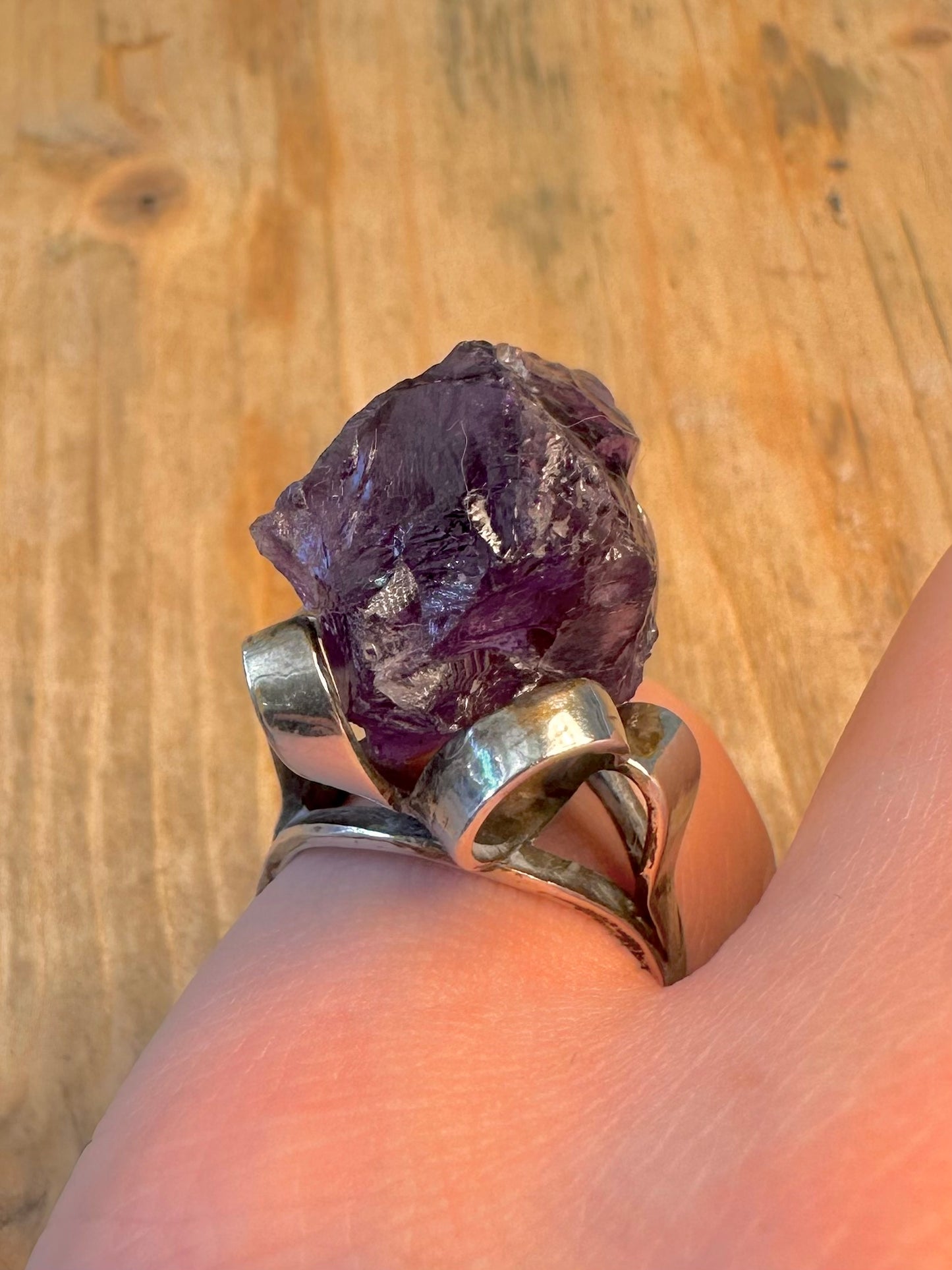 Large Raw Amethyst Claw Mount 800 Silver Size O Ring