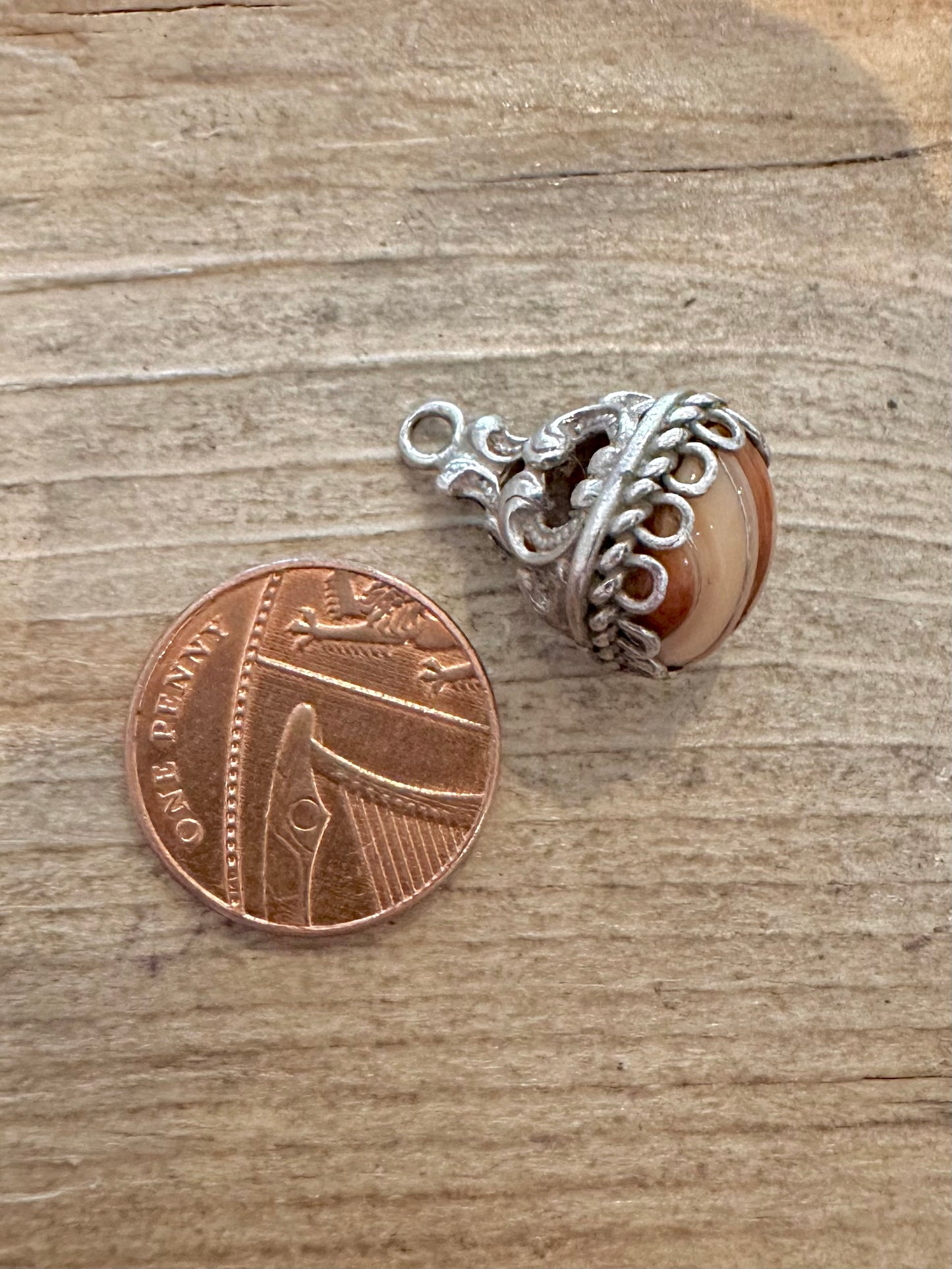 Vintage Watch Fob Banded Agate Silver Charm Pendant