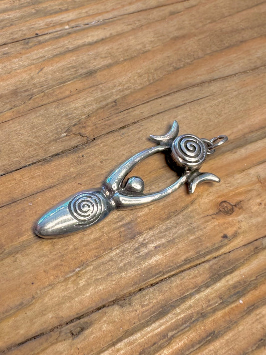 Triple Moon Spiral Goddess 925 Sterling Silver Pendant