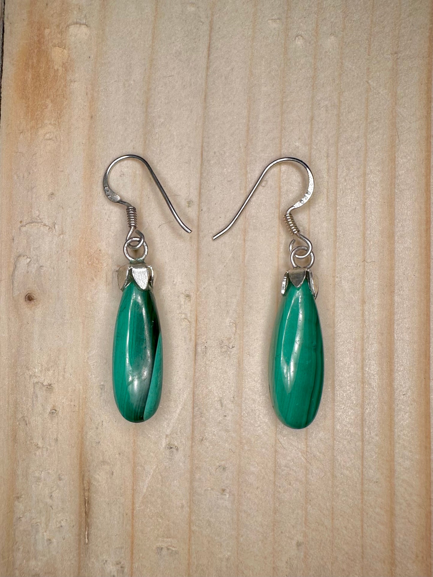Malachite Drop 925 Sterling Silver Earrings