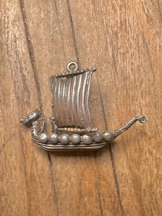 Vintage CHIM Viking Ship 925 Sterling Silver Charm Pendant