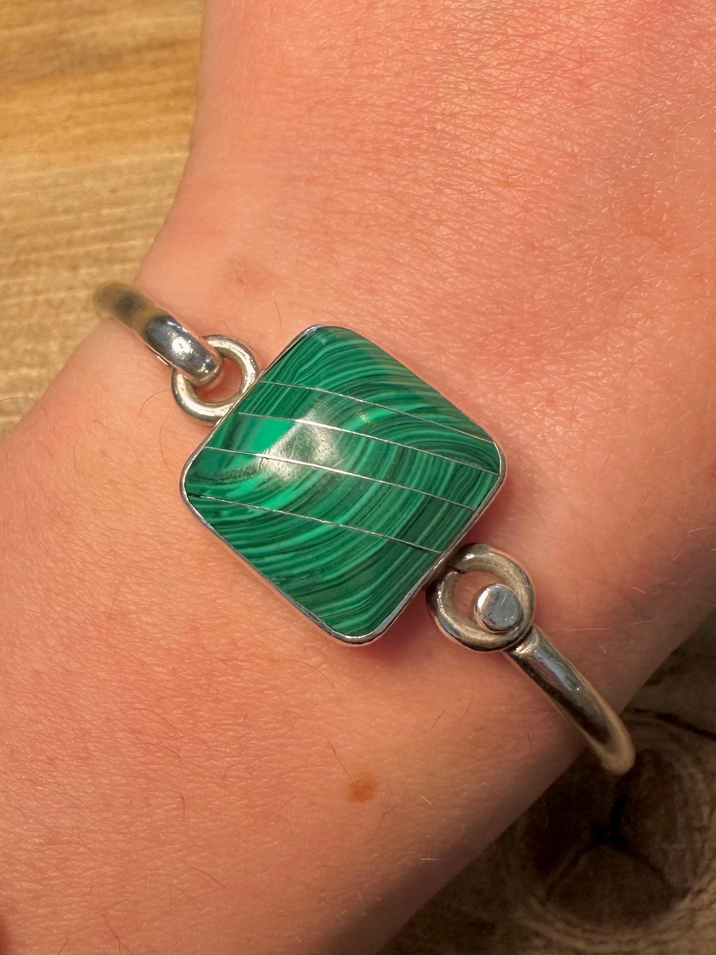 Abstract Malachite Square Mexico 925 Silver Bangle