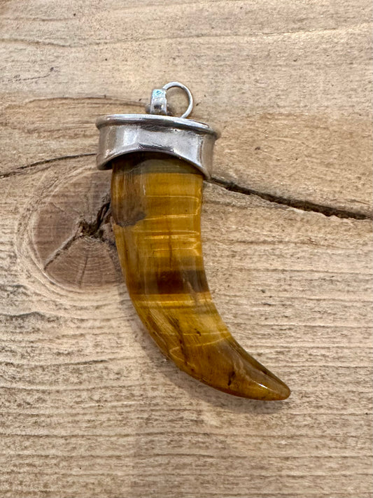 Vintage Large Tigers Eye Claw 925 Silver Pendant