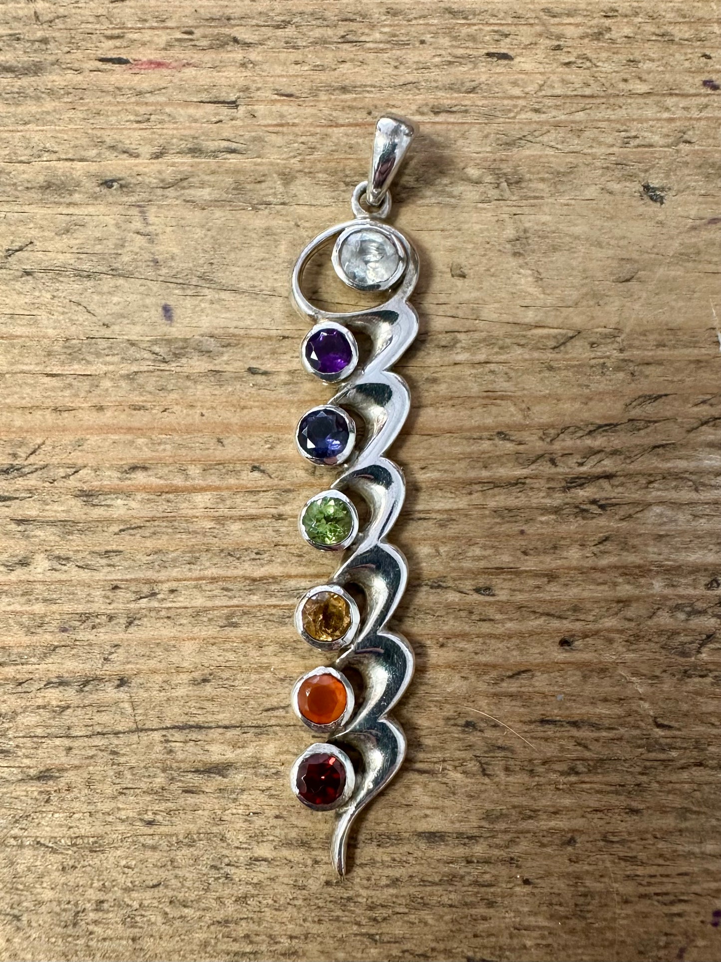 Chakra Multi Gemstone 925 Silver Pendant