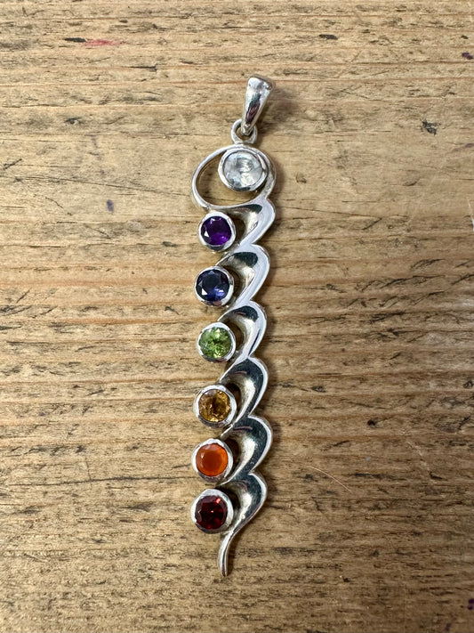 Chakra Multi Gemstone 925 Silver Pendant