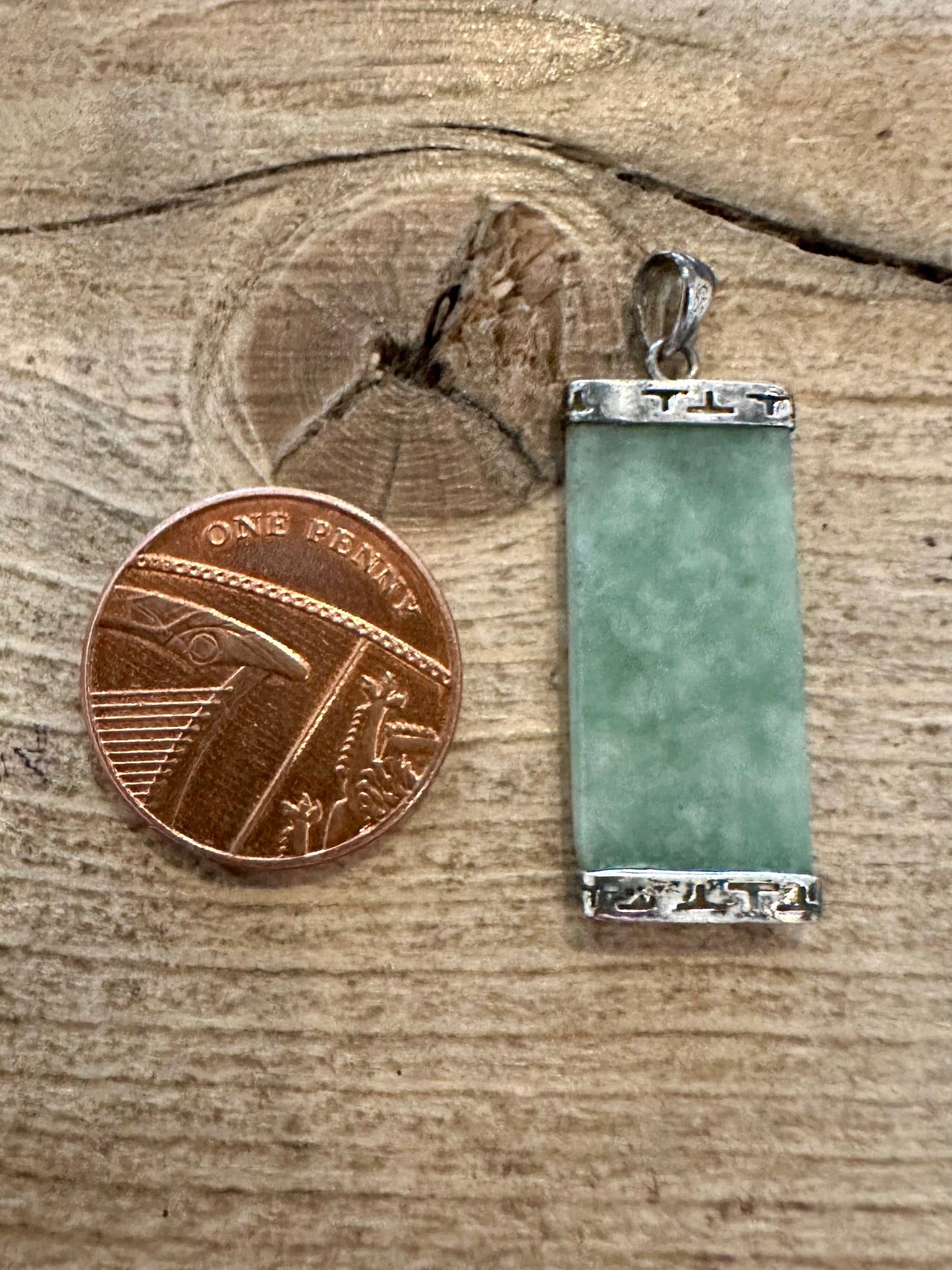 Vintage Jade Chinese Rectangle 925 Silver Pendant