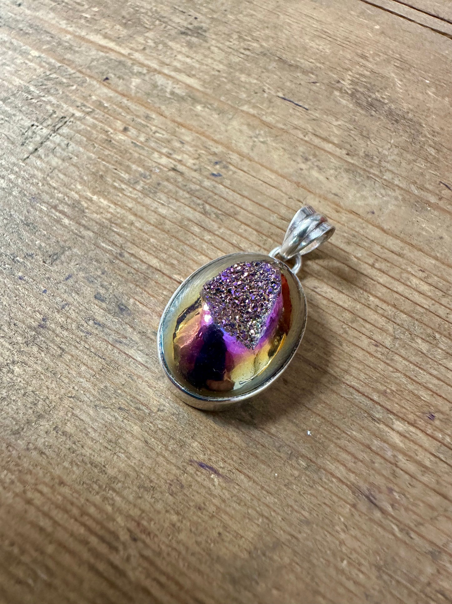 Modernist Druzy Multi Coloured 925 Silver Pendant