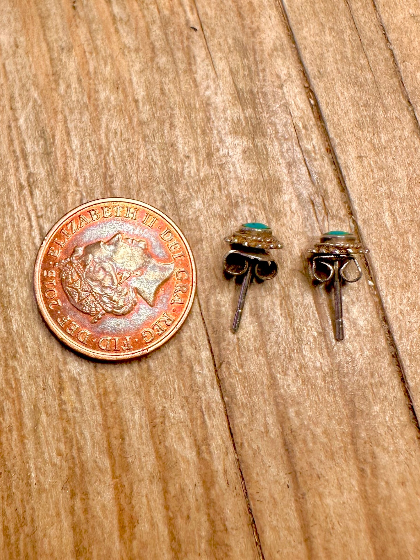 Vintage Turquoise Stud 925 Sterling Silver Earrings