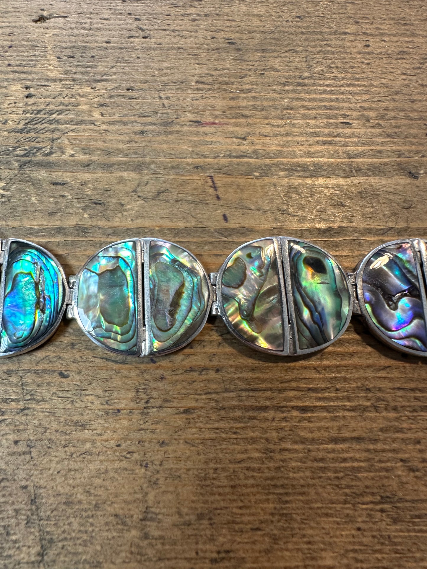 Large Abalone Oval Links 925 Silver Bracelet