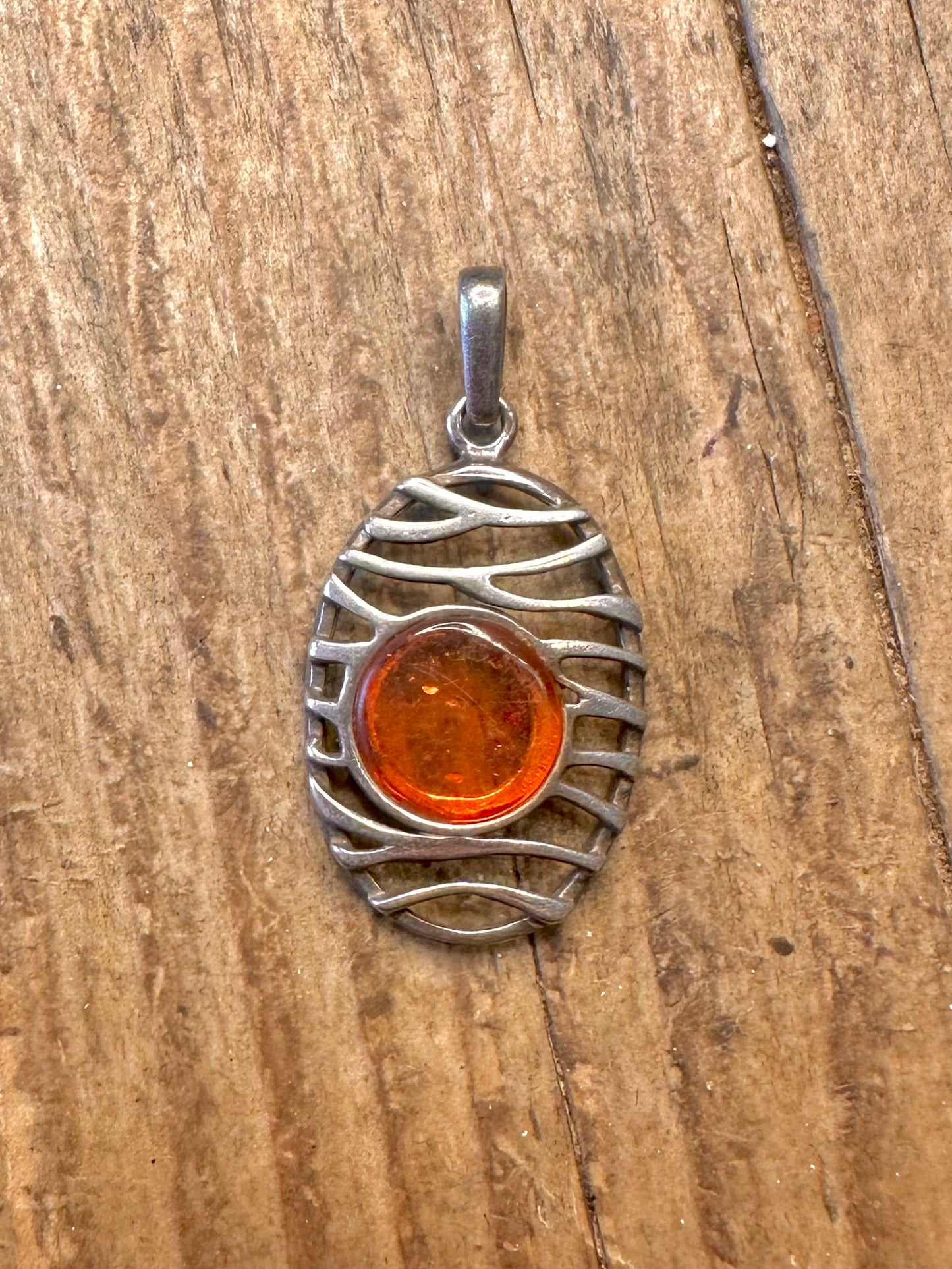 Abstract Amber Oval 925 Sterling Silver Pendant