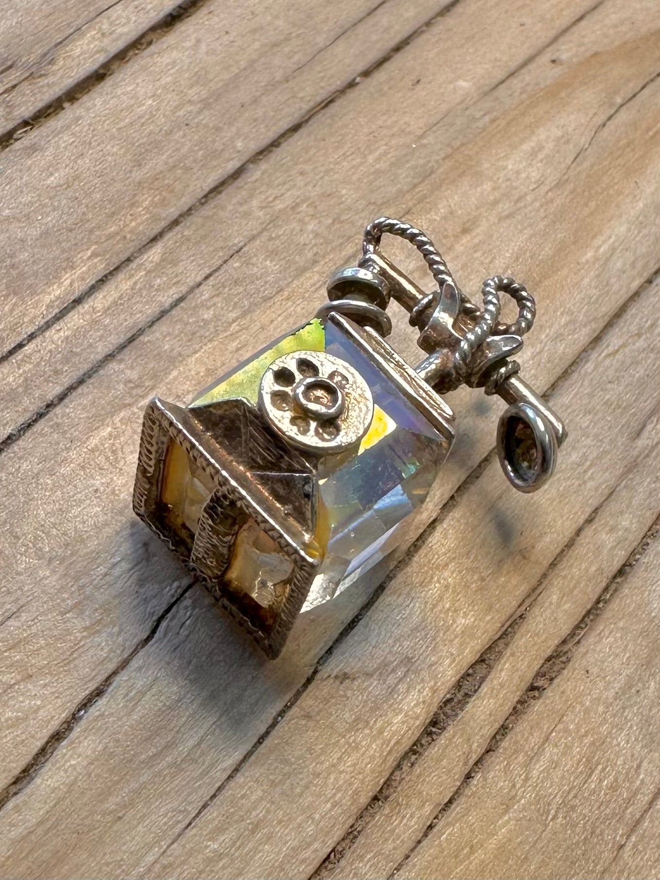 Vintage Crystal Telephone 925 Silver Charm Pendant