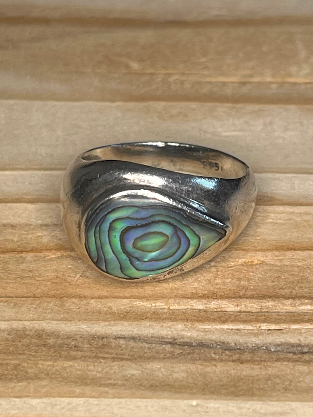 Modernist Abalone Tear Drop 925 Sterling Silver Size Q Ring