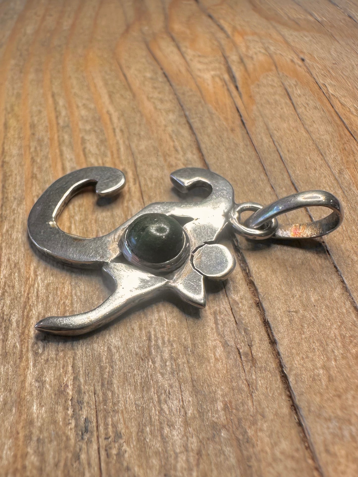 Vintage Om with Green Stone 925 Sterling Silver Pendant