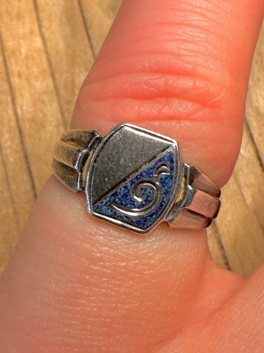 Vintage 1981 Signet Lapis Inaly 925 Sterling Silver Size K Ring