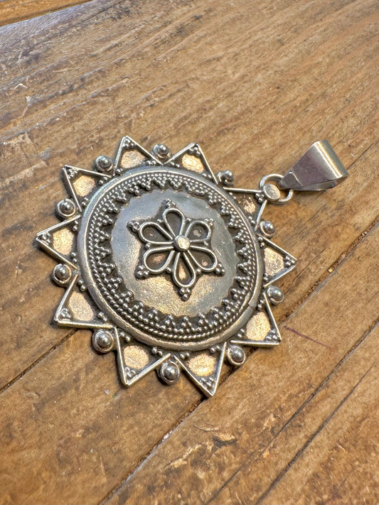 Large Decorative Boho 925 Sterling Silver Pendant