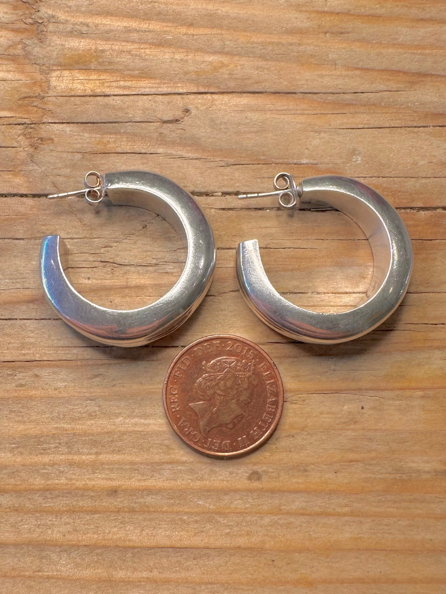 Vintage Chunky Abstract Half Hoops 925 Sterling Silver Earrings