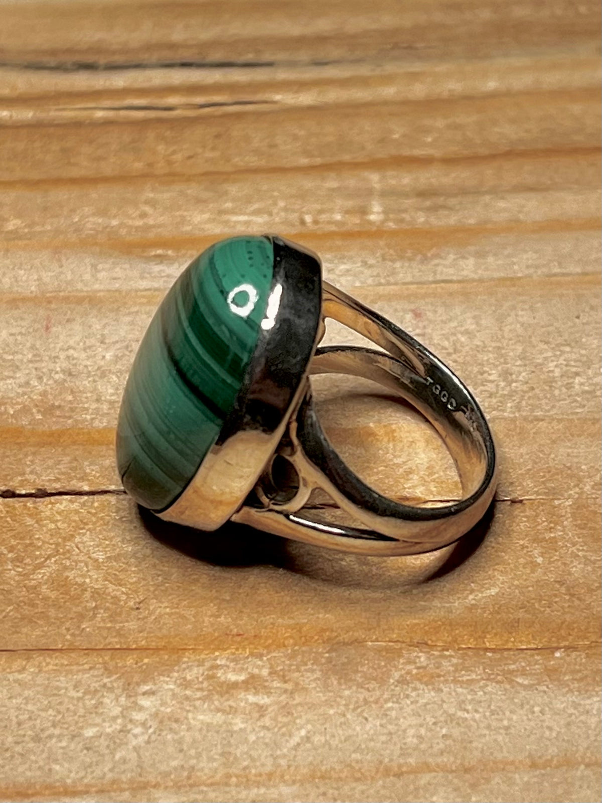 Oval Malachite 925 Sterling Silver Size K Ring