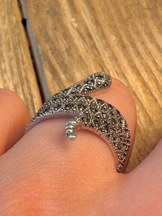 Snake Coiled Marcasite 925 Sterling Silver Size U Ring