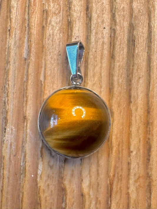 Vintage Tigers Eye Circle 925 Sterling Silver Pendant