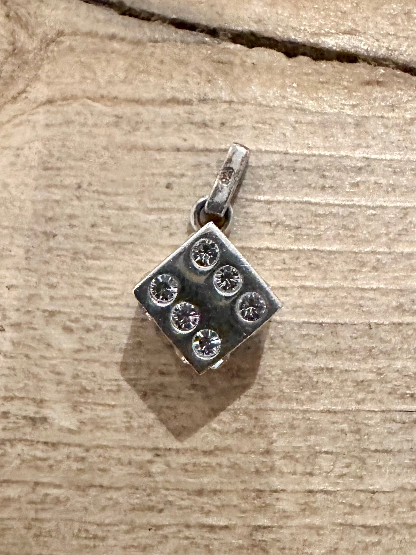 Vintage CZ Dice 925 Silver Charm Pendant