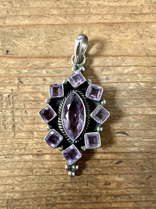 Vintage Multi Amethyst 925 Silver Pendant