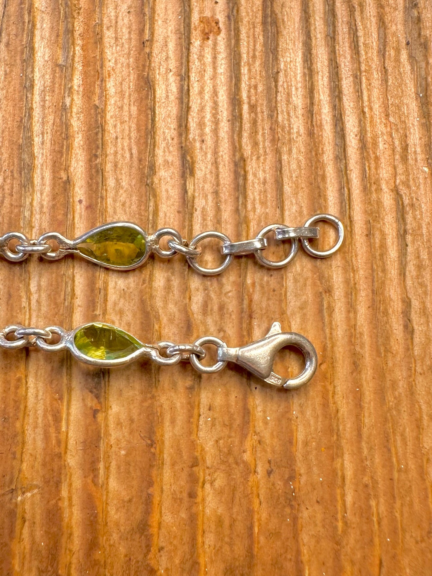 Peridot Teardrop Faceted 925 Sterling Silver 7 to 7.5 inch Bracelet