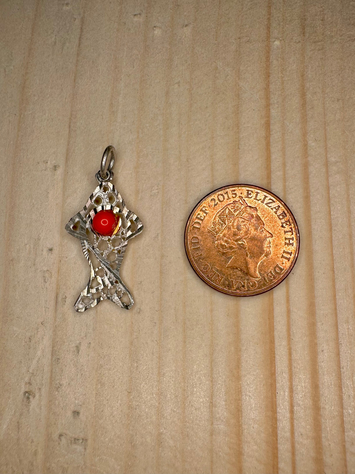Coral Filigree Fish 925 Sterling Silver Pendant