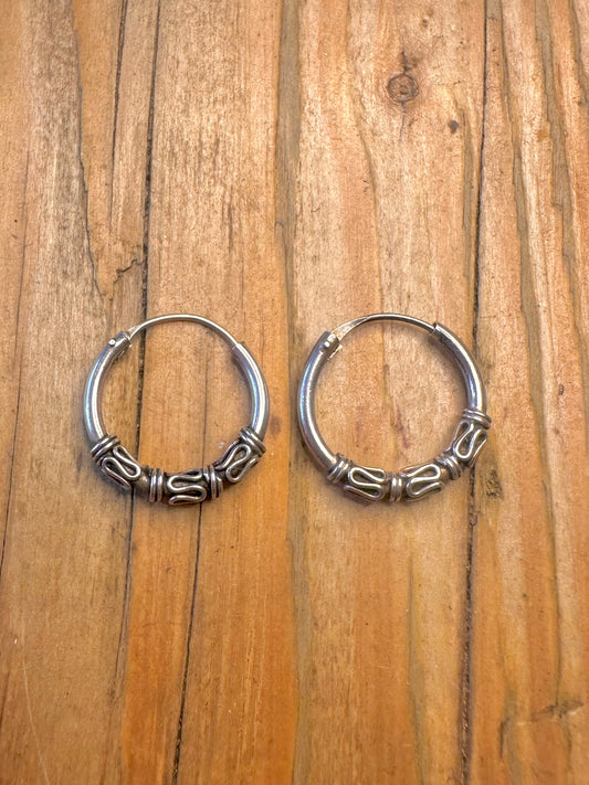 Bali Style Hoops 925 Sterling Silver Earrings