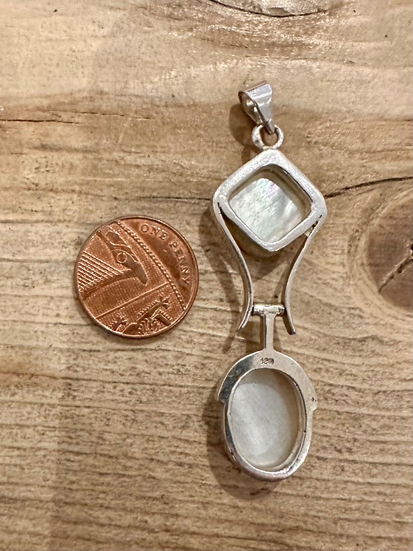 Vintage Abstract Mother Of Pearl 925 Silver Pendant