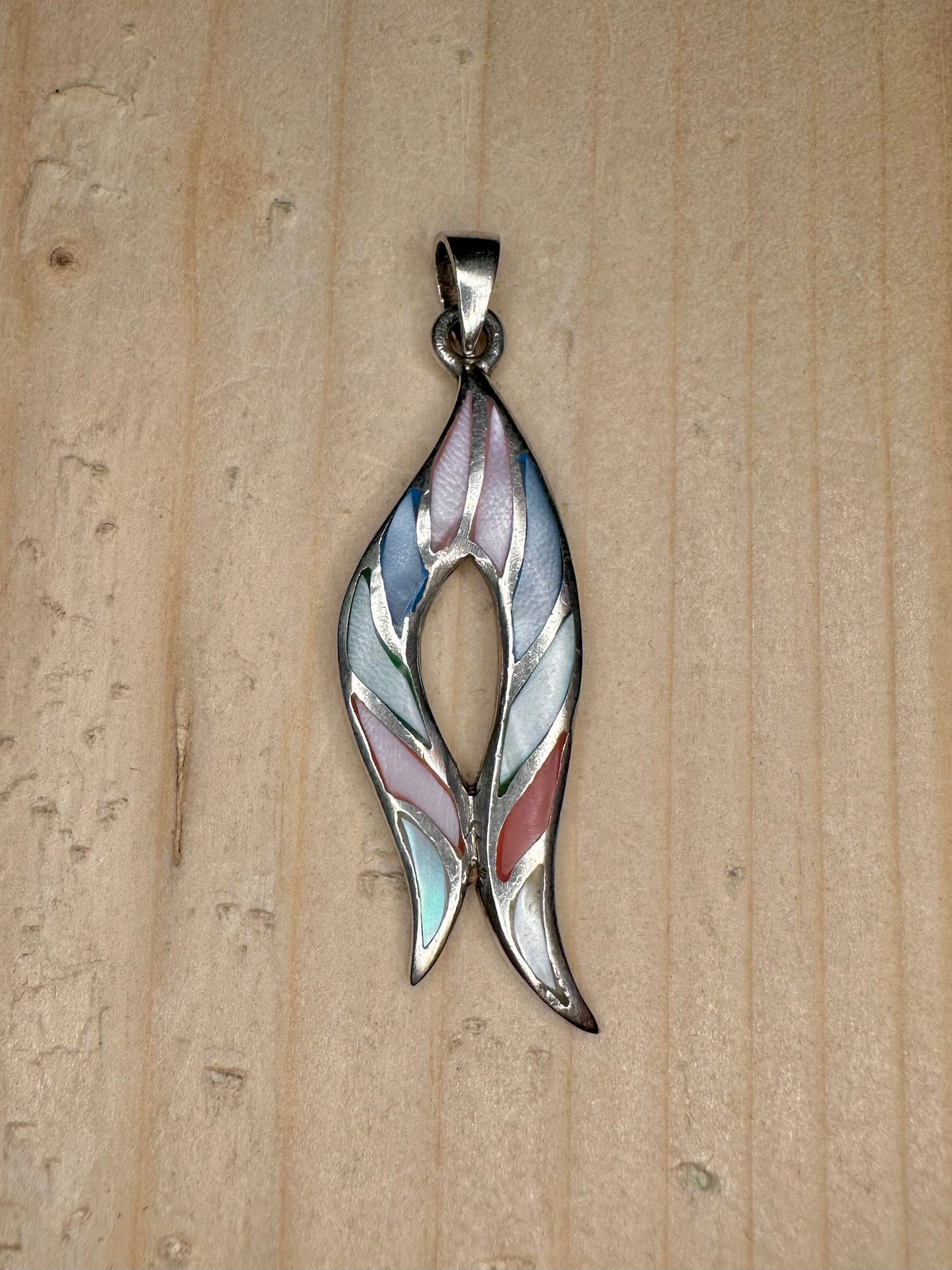 Curved Pastel Mother of Pearl 925 Sterling Silver Pendant