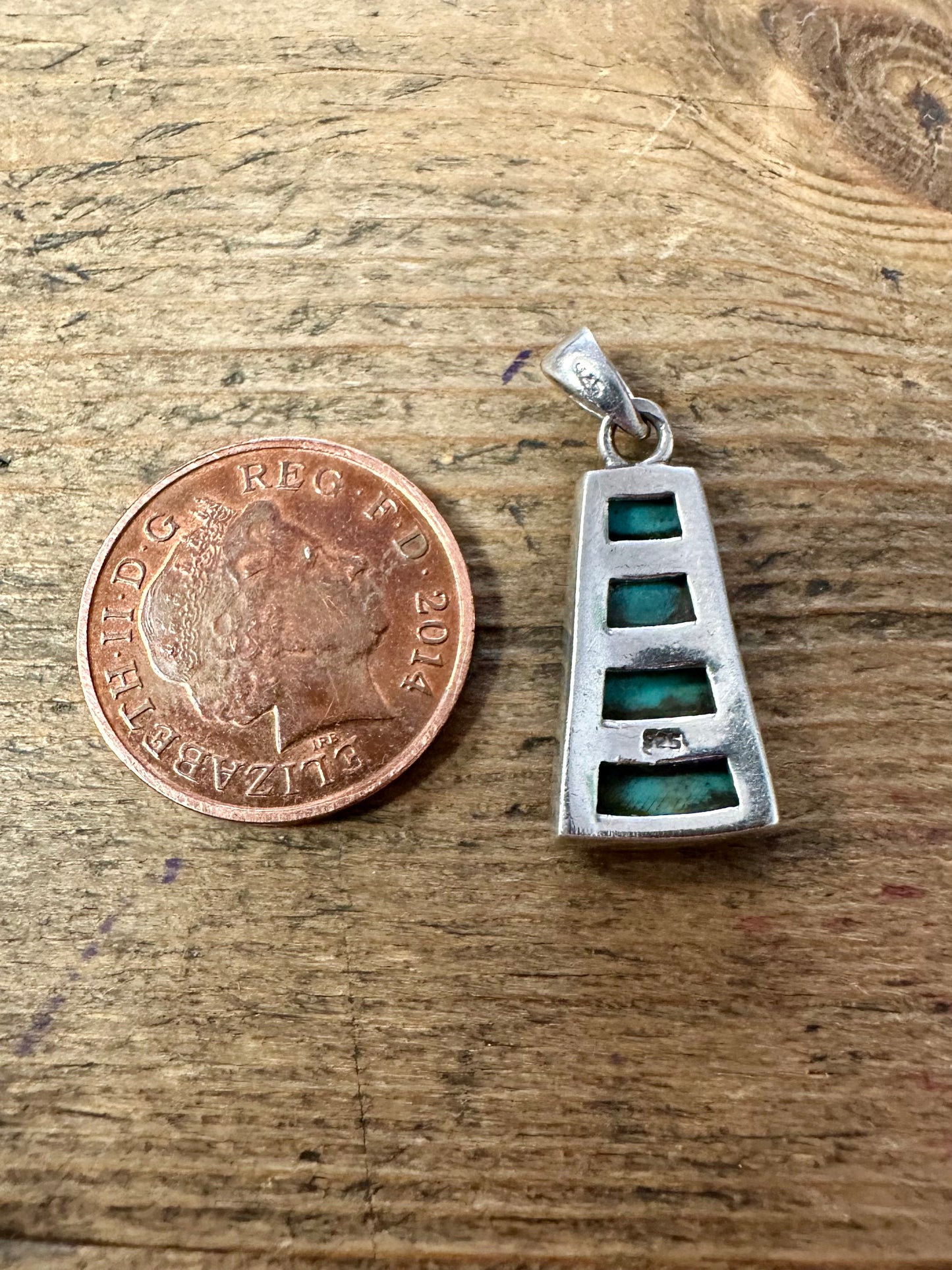 Vintage Turquoise Inlay 925 Silver Pendant