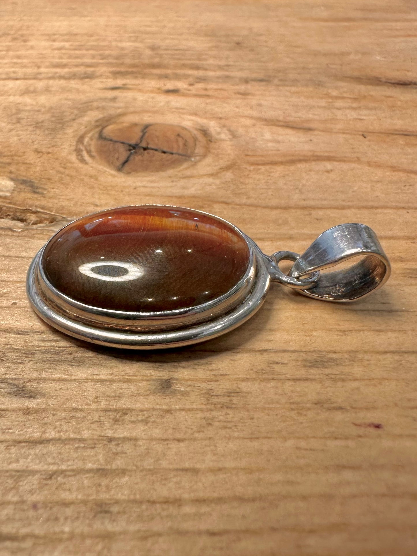 Vintage Tigers Eye Oval 925 Silver Pendant