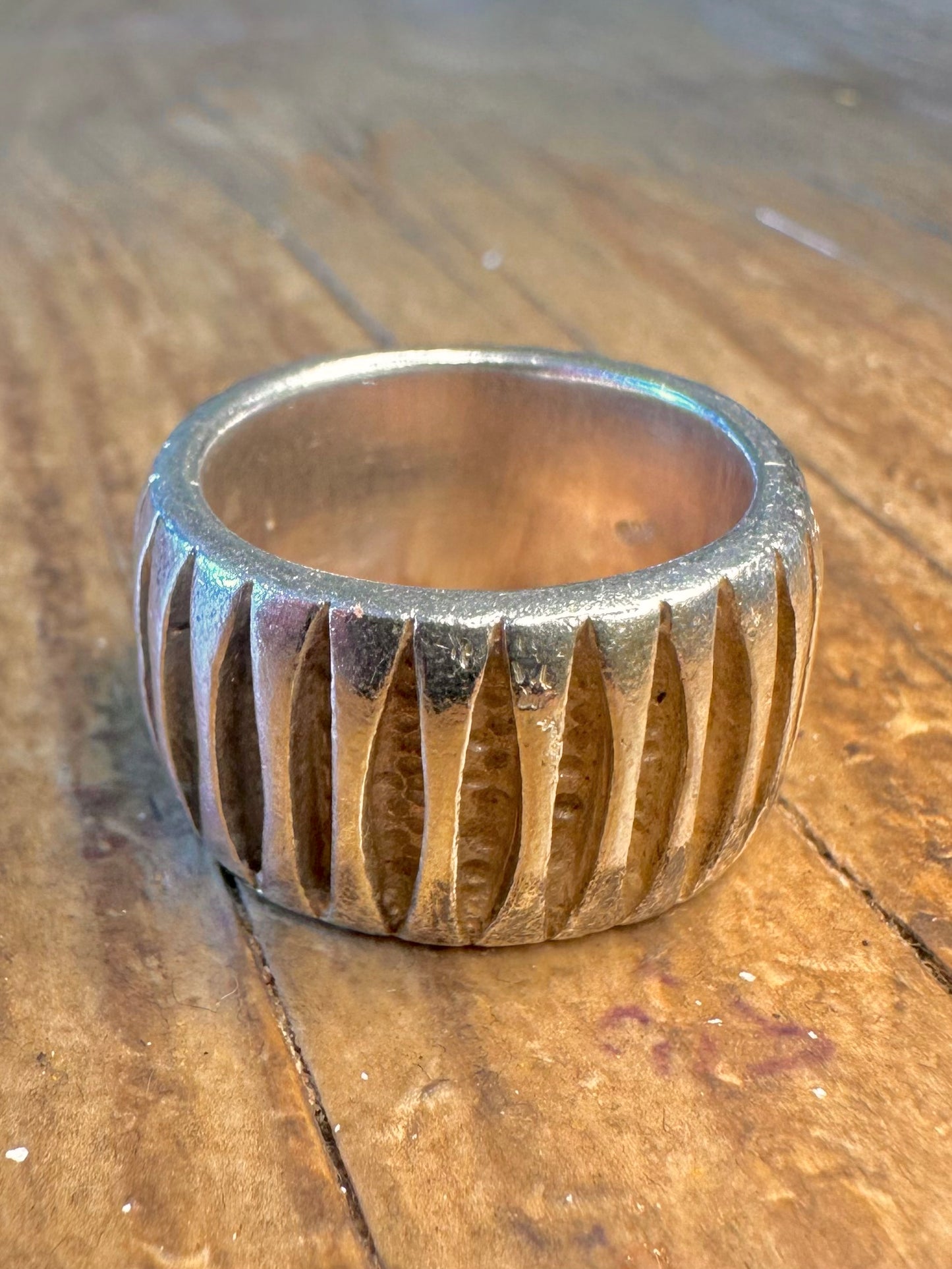 Chunky Heavy Textured Band 925 Sterling Silver Size O1/2 Ring