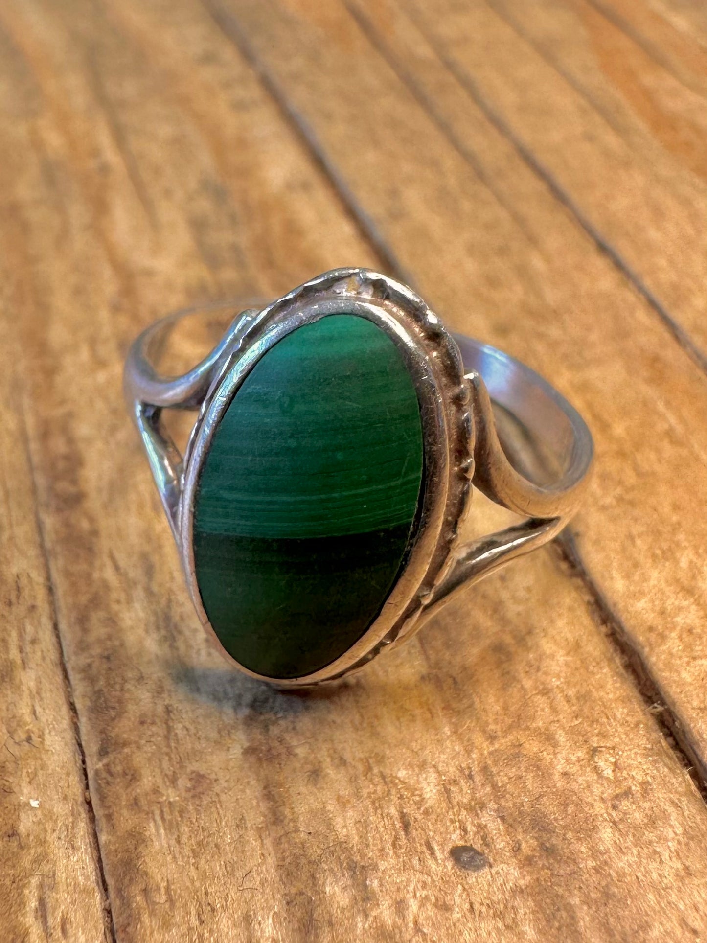 Ovaler Malachit 925er Sterling Silber Ring Größe P1/2
