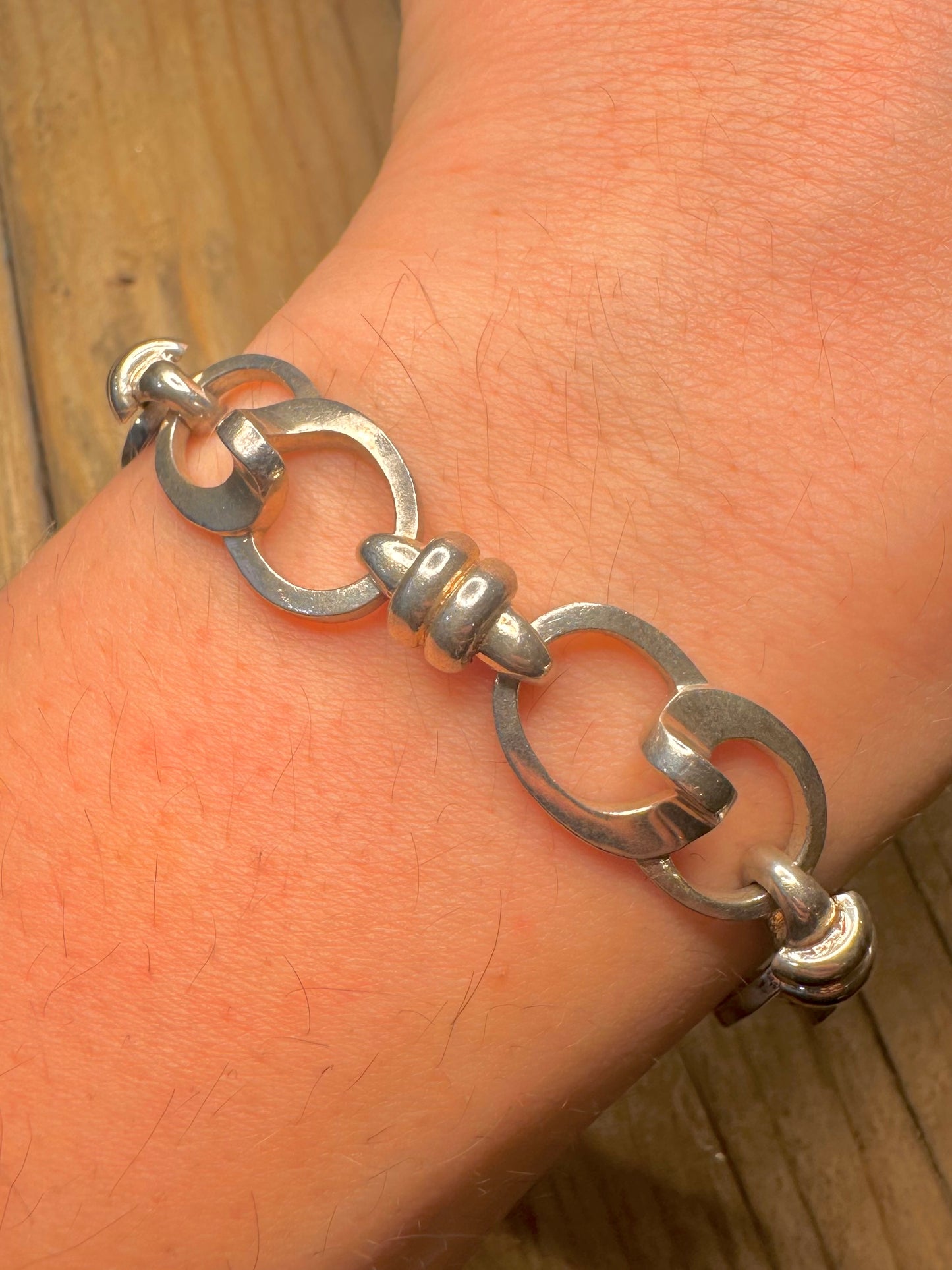 Abstract 1980 Oval Link 925 Sterling Silver 7 inch Bracelet