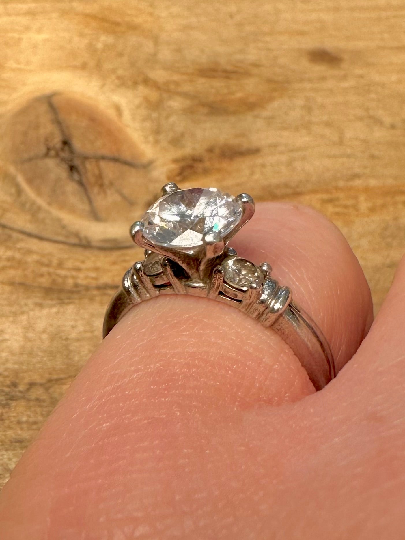 Vintage Large White DQCZ Stone 925 Silver Size M1/2 Ring