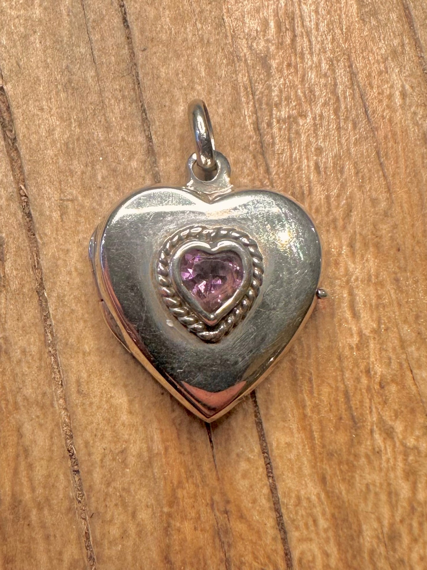 Vintage Amethyst Heart 925 Sterling Silver Locket Pendant