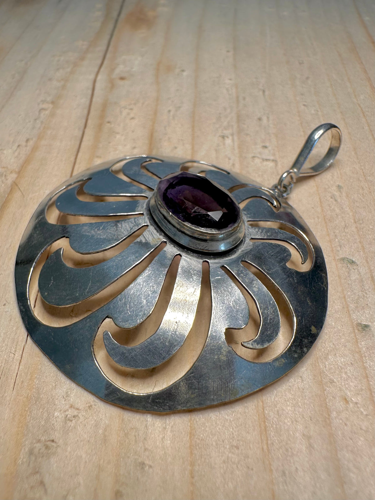 Amethyst Swirl Circle 925 Sterling Silver Pendant