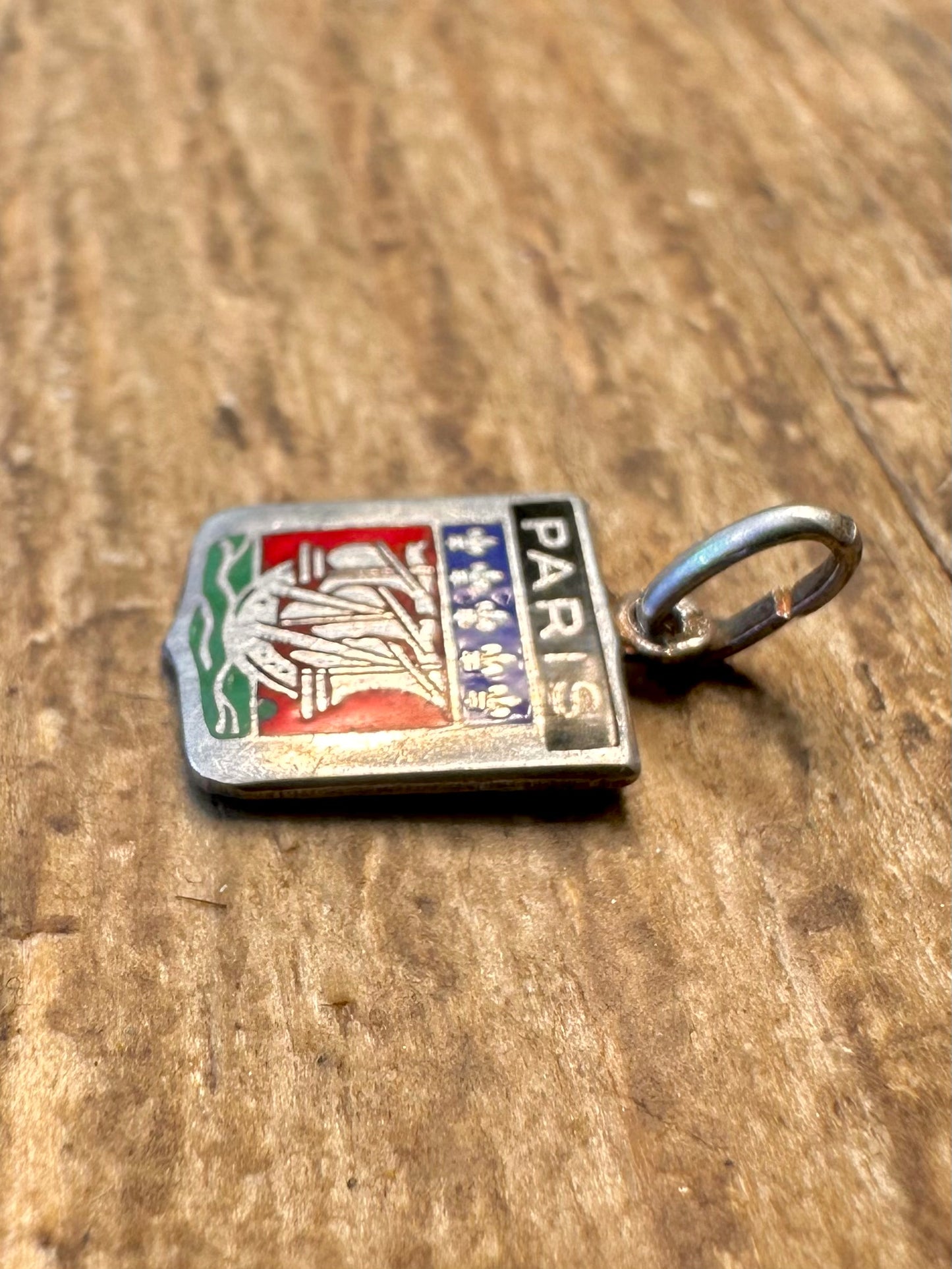 Paris Crest Enamel Silver Charm Pendant
