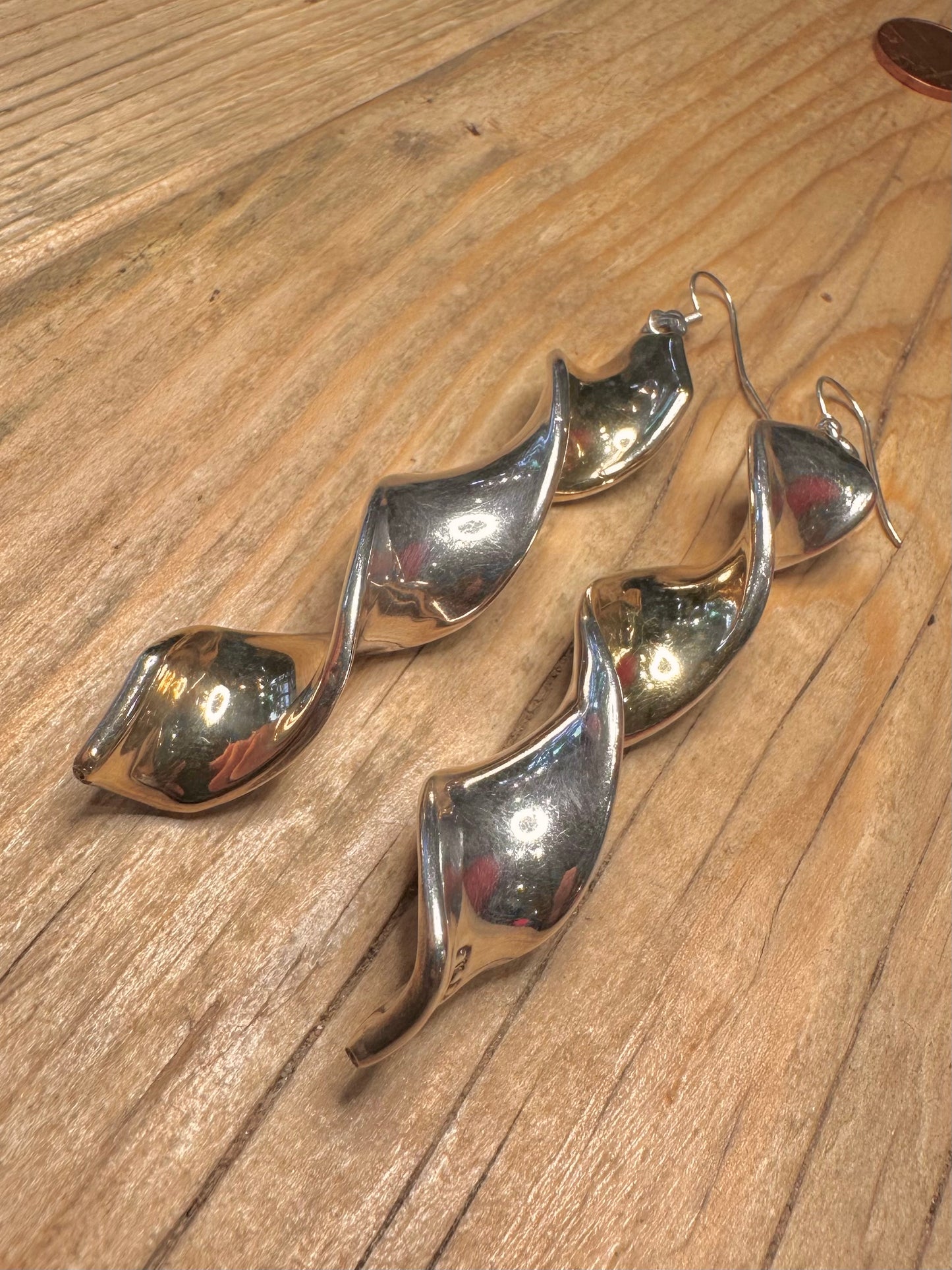 Vintage Chunky Twisted Gold and 925 Sterling Silver Earrings