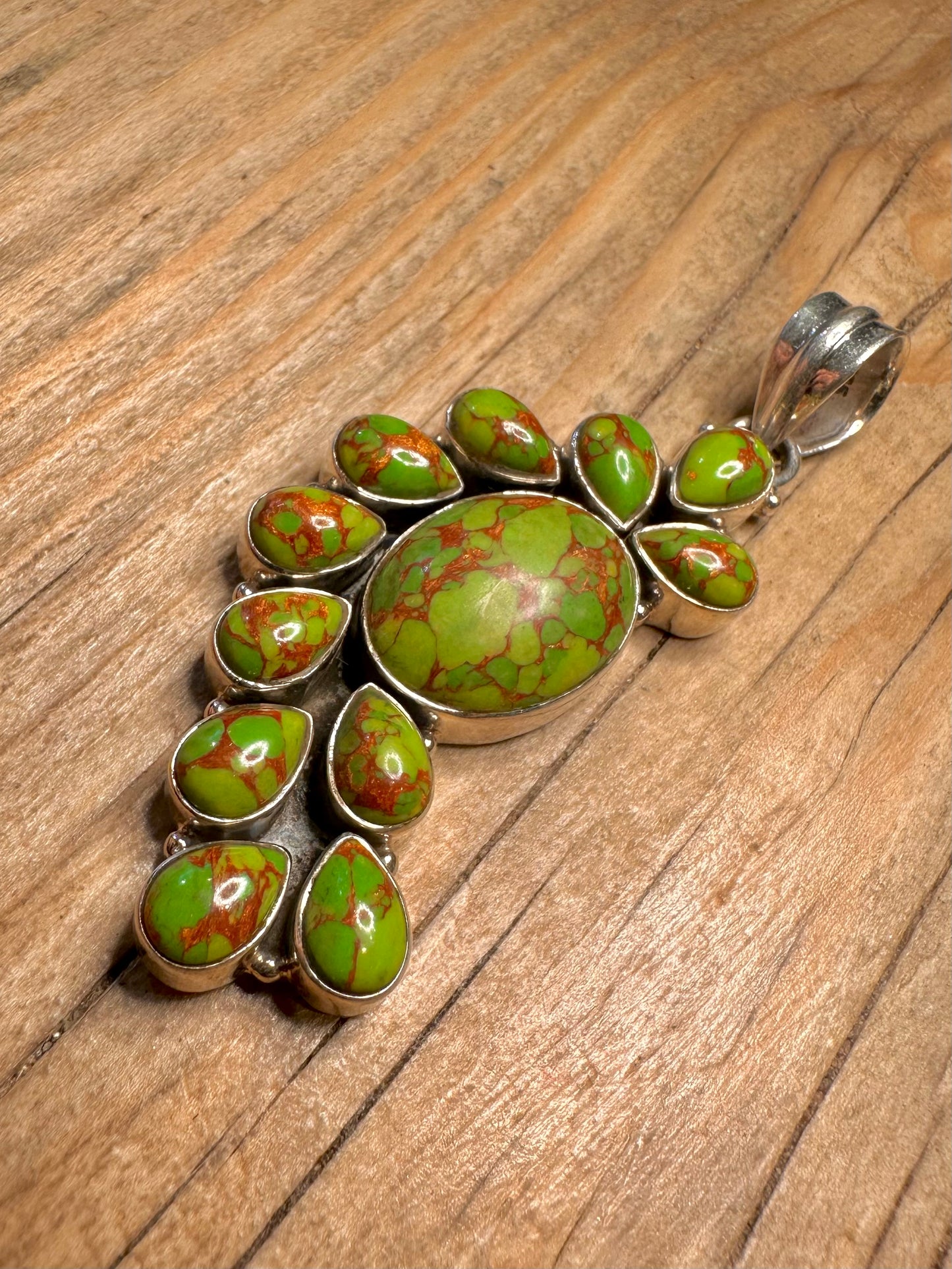 Vintage Green Copper Turquoise 925 Sterling Silver Pendant