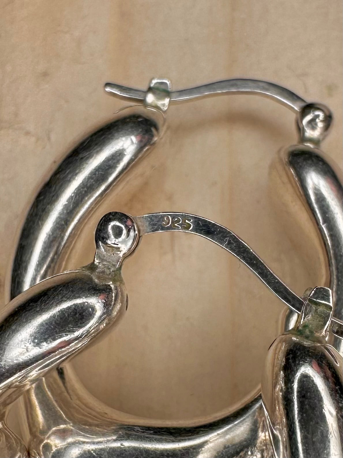 Abstract Modernist Hoop 925 Sterling Silver Earrings