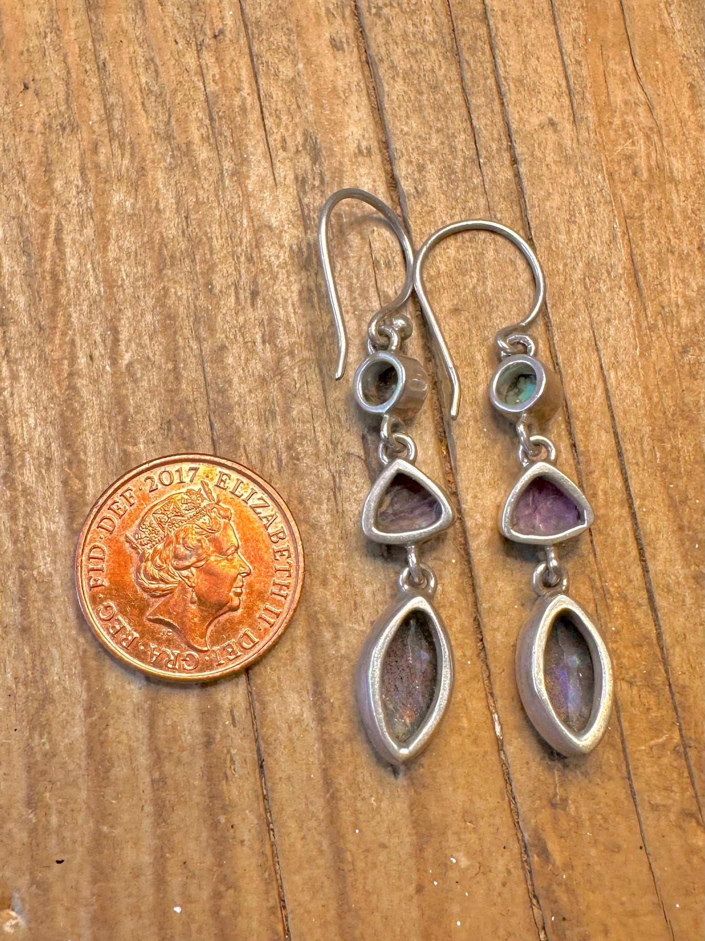 Türkis, Charoit und Labradorit Baumeln 925 Sterling Silber Ohrringe