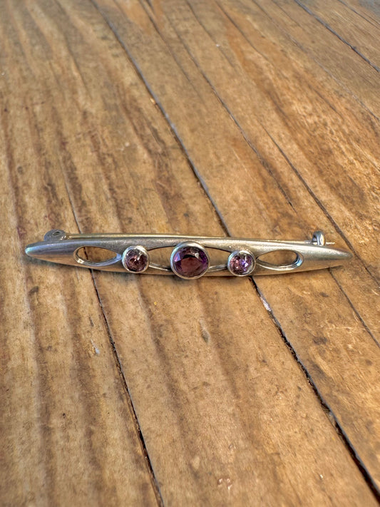 Charles Horner Amethyst Chester 1913 Art Nouveau 925 Sterling Silver Brooch