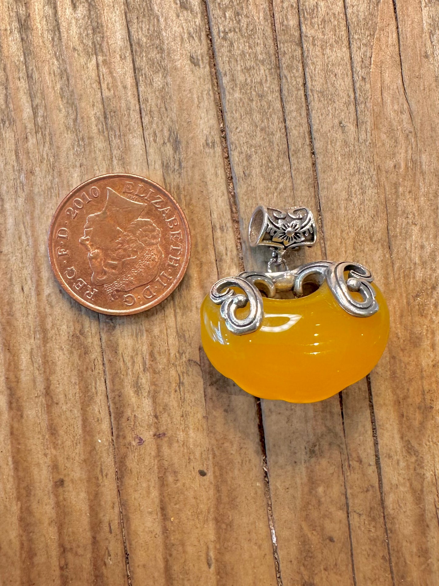 Fish with Red Eyes Yellow Stone 925 Sterling Silver Pendant
