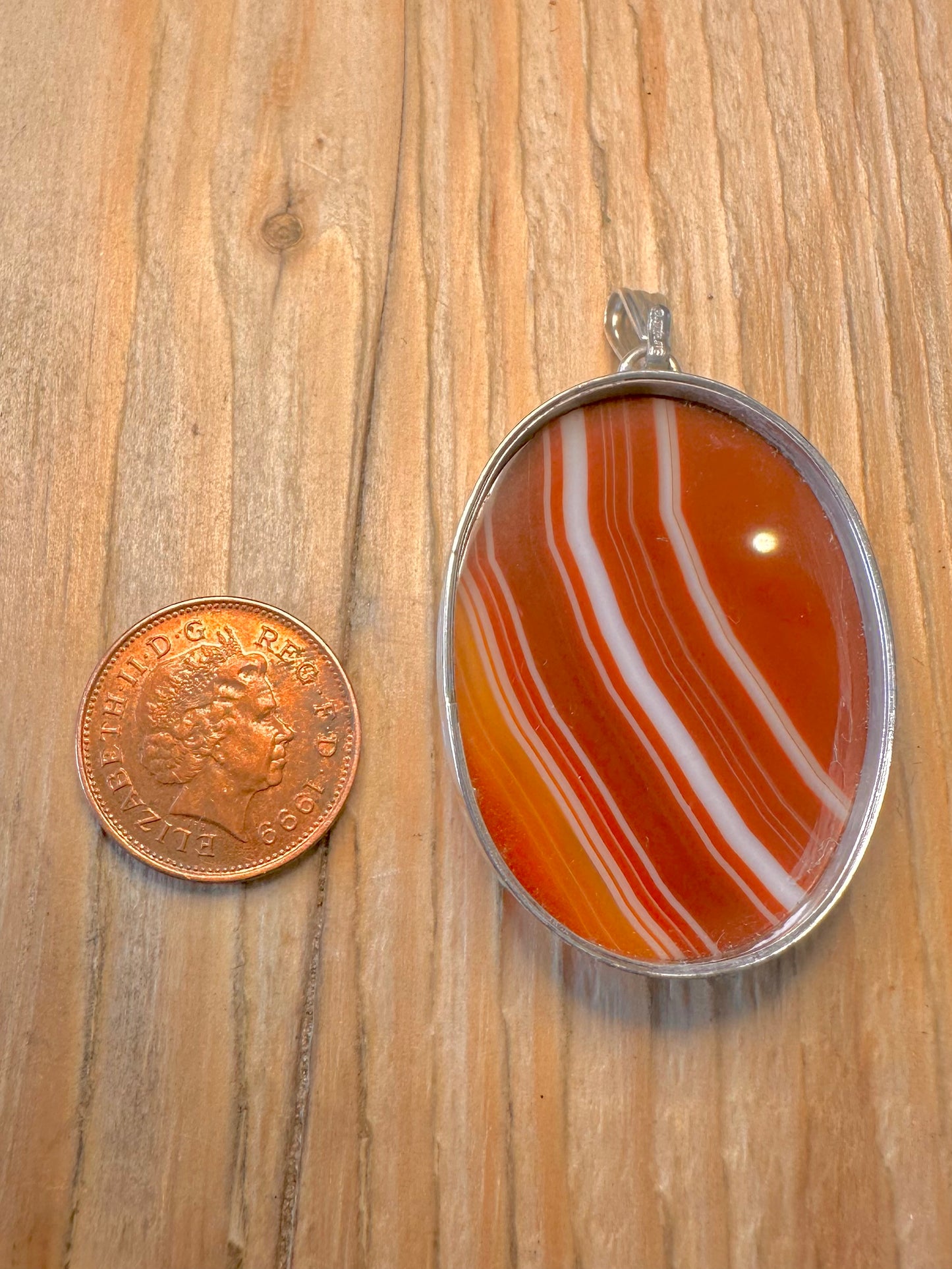 Vintage Banded Agate 925 Sterling Silver Pendant