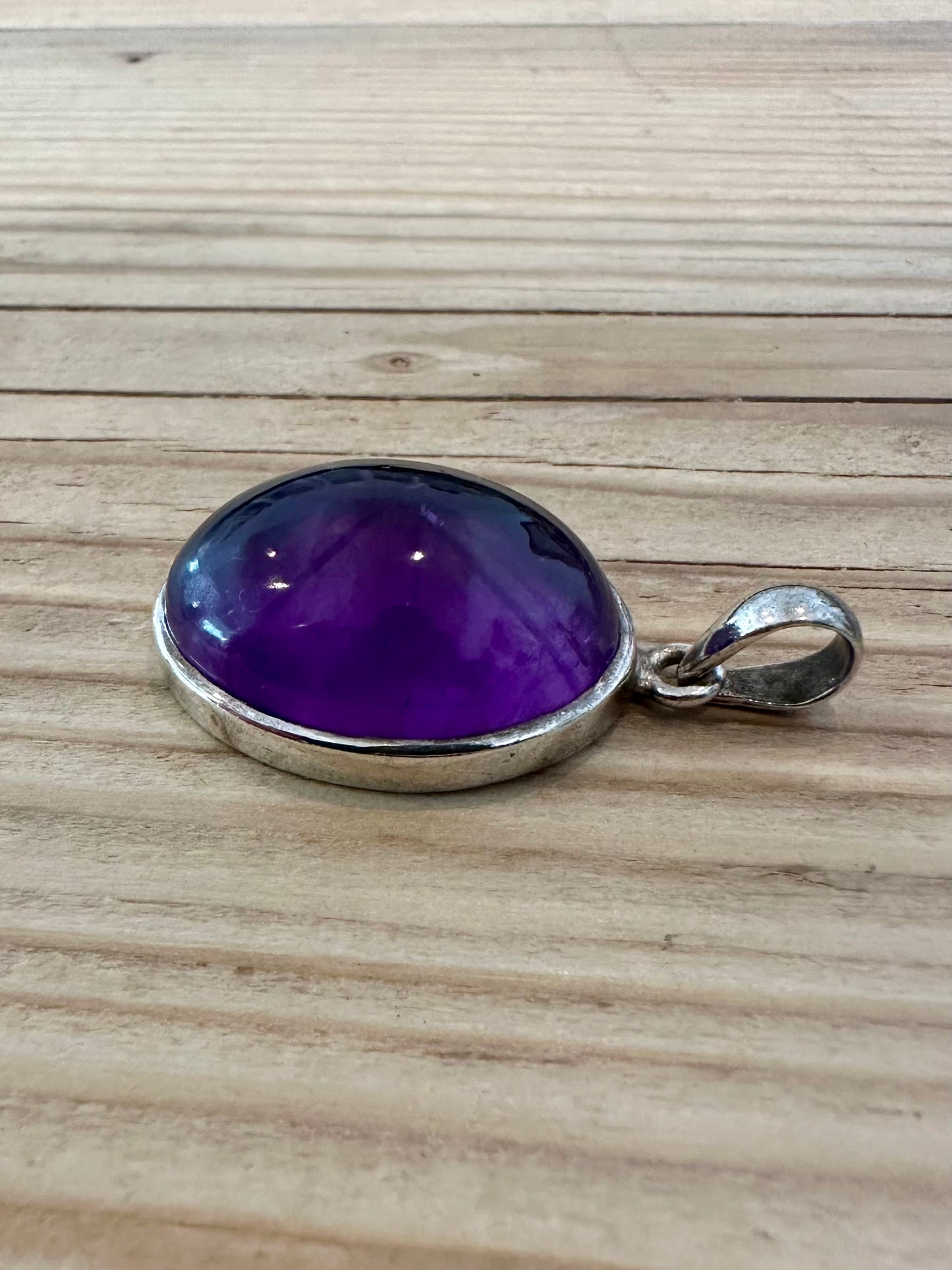 Vintage Oval Amethyst 925 Silver Pendant