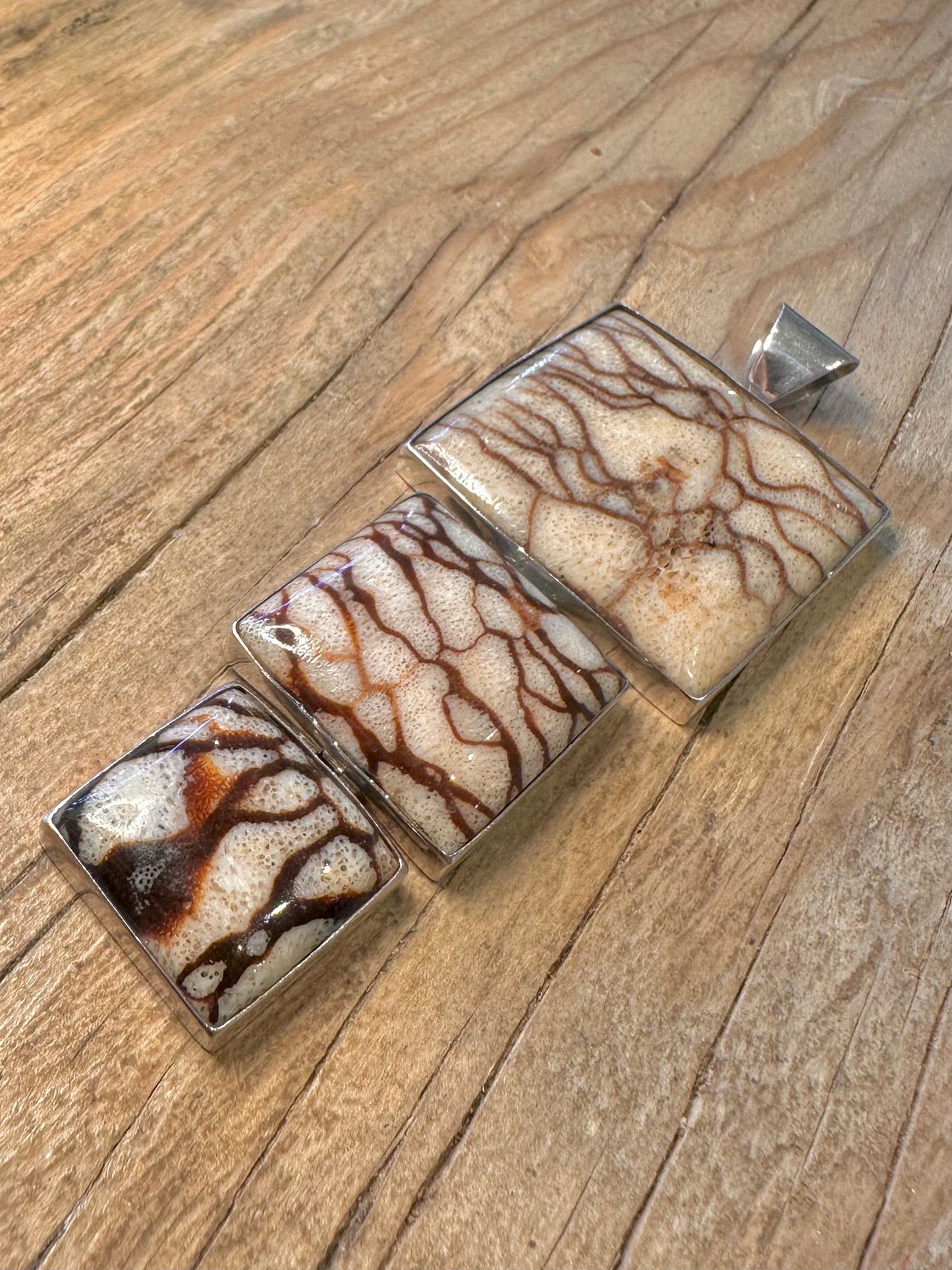 Vintage Square Shell 925 Sterling Silver Pendant