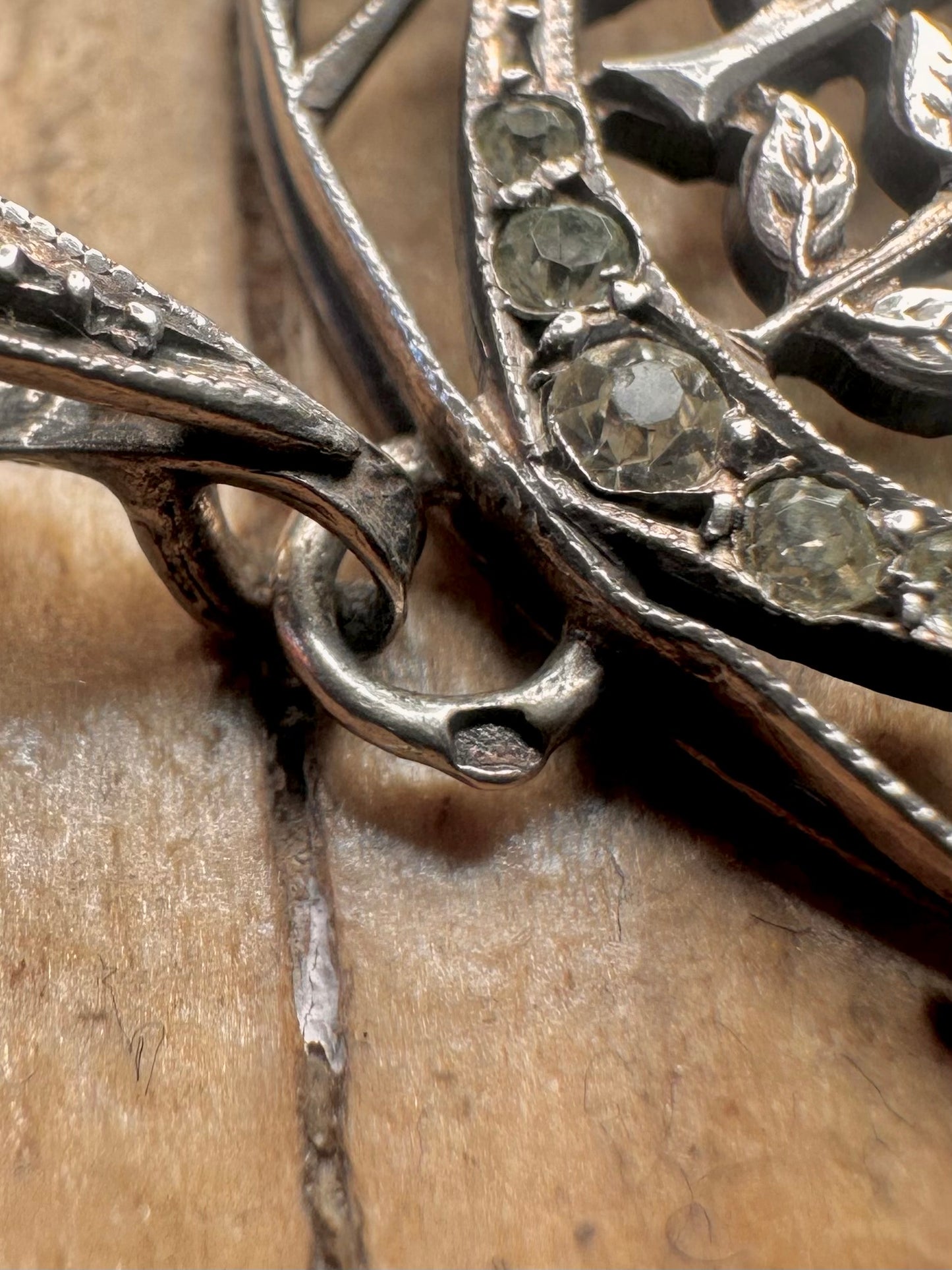 Antique Edwardian Filigree Floral Motif Purple and White Stone 925 Sterling Silver Pendant