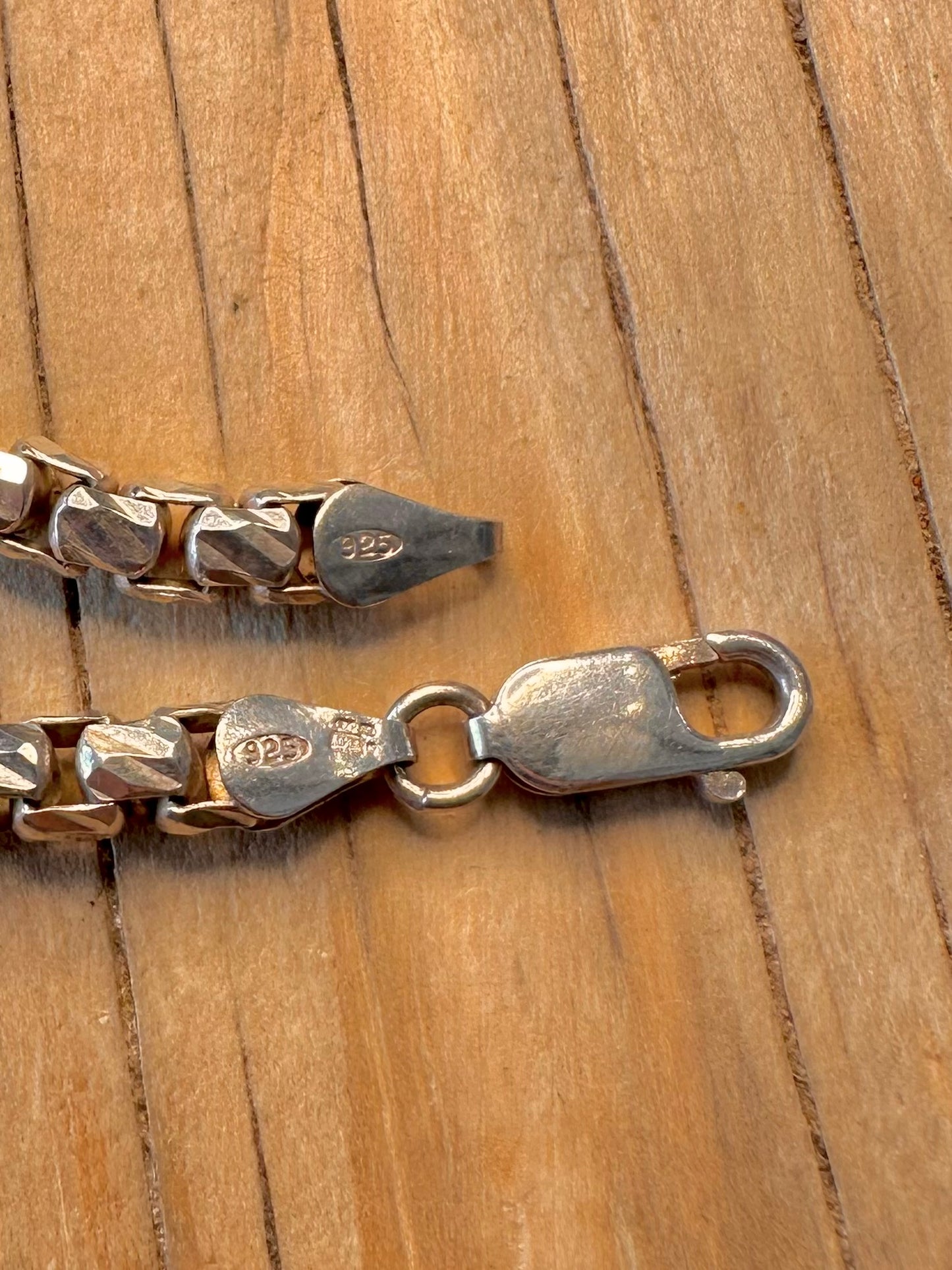 Vintage Textured Box Chain 925 Silver 7.5 inch Bracelet